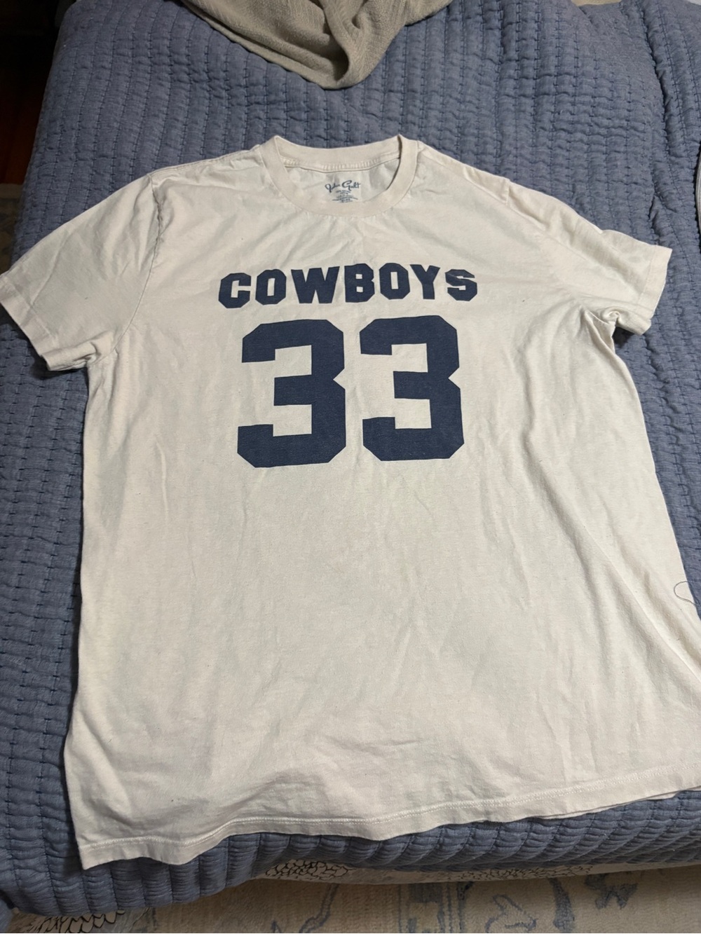 Brandy Melville White Tee with Navy Cowboys 33 Graphic